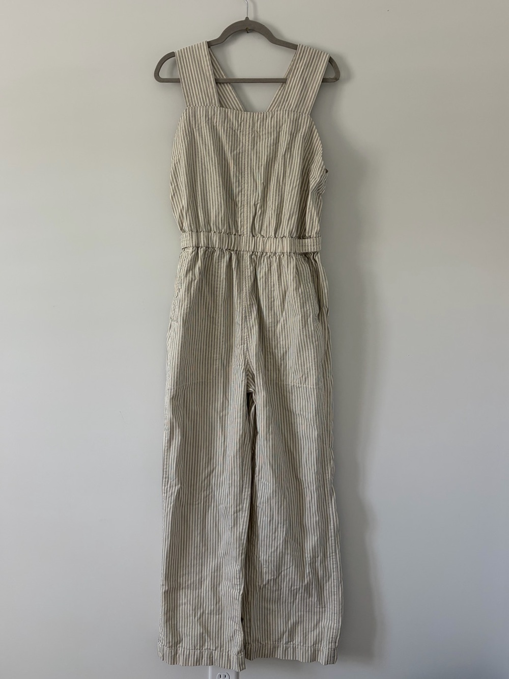 Everlane Fatigue Apron Sleeveless Organic Cotton Wide Leg Ivory Grey Jumpsuit 6